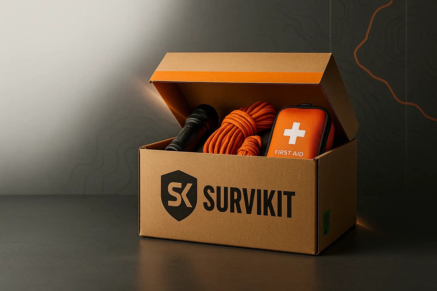 Kit de supervivencia SurviKit con linterna, cuerda y botiquín de primeros auxilios